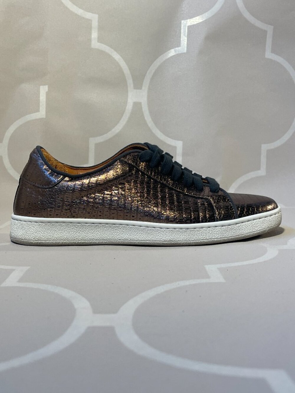 Frye Alexis Bronze Metallic Lizard Embossed Leather Sneakers – Made in Italy